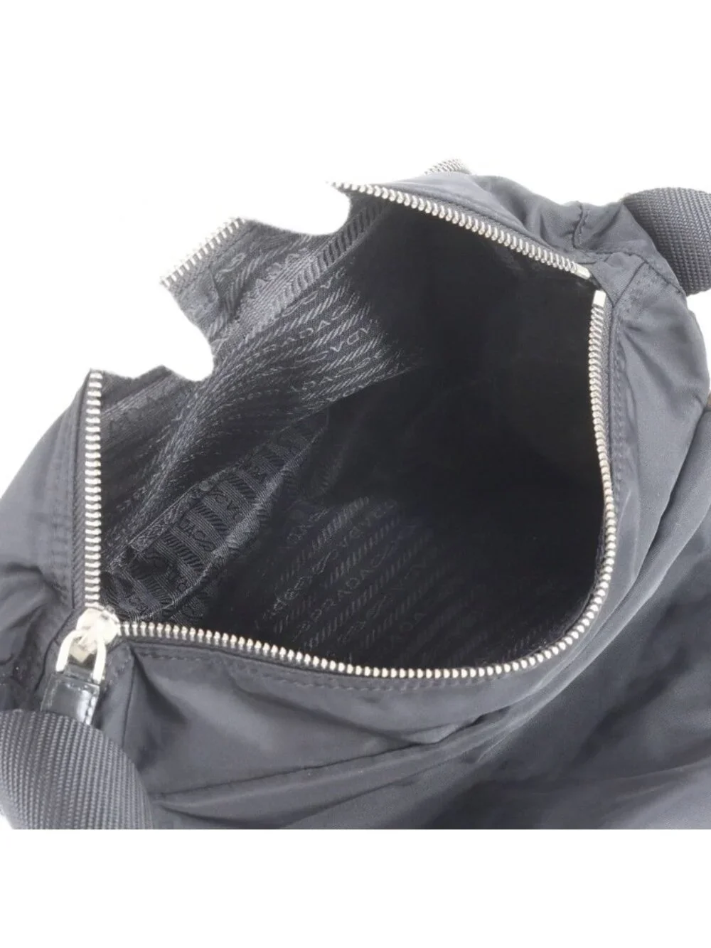 Prada Tessuto Nylon Triangle Logo Leather Shoulder Bag Crossbody Messenger Black